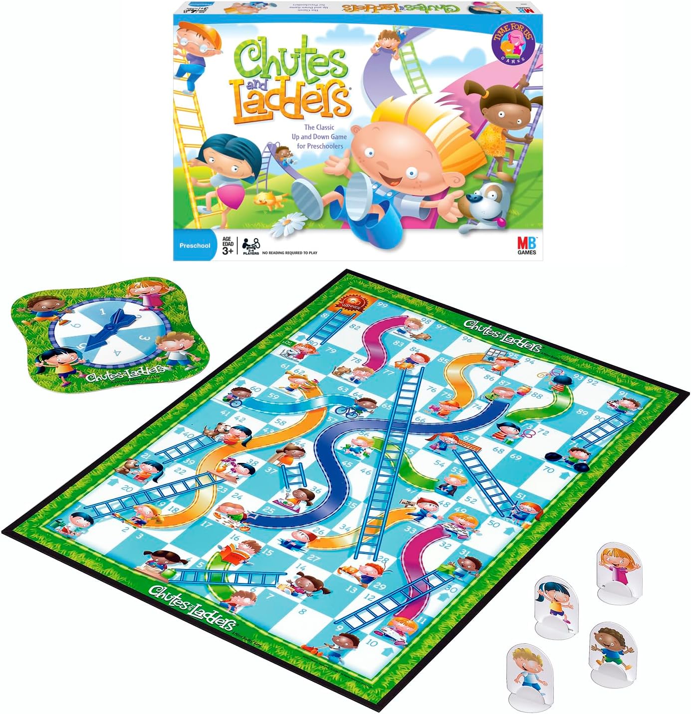 Chutes and Ladders Board Game, 2 to 4 Players, Gift for Kids, Preschool Classroom Games, Ages 3+
