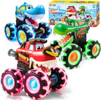 JOYIN 3 Pack Monster Truck Toy - Motion Activated Light Up Cars for Toddlers - Monster Glow Rover LED Wheels - Baby Boy Toys - Press and Go Dinosaur Trucks for Kids Boy Birthday Gifts