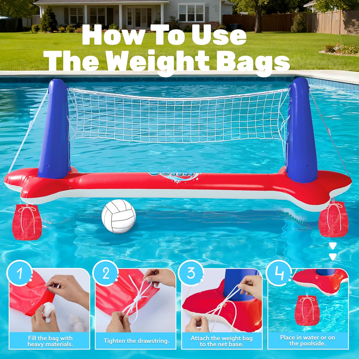 JOYIN Inflatable Pool Float Set Volleyball Net & Basketball Hoops, Balls Included for Kids and Adults Swimming Game Toy, Summer Floaties, Volleyball Court |Basketball