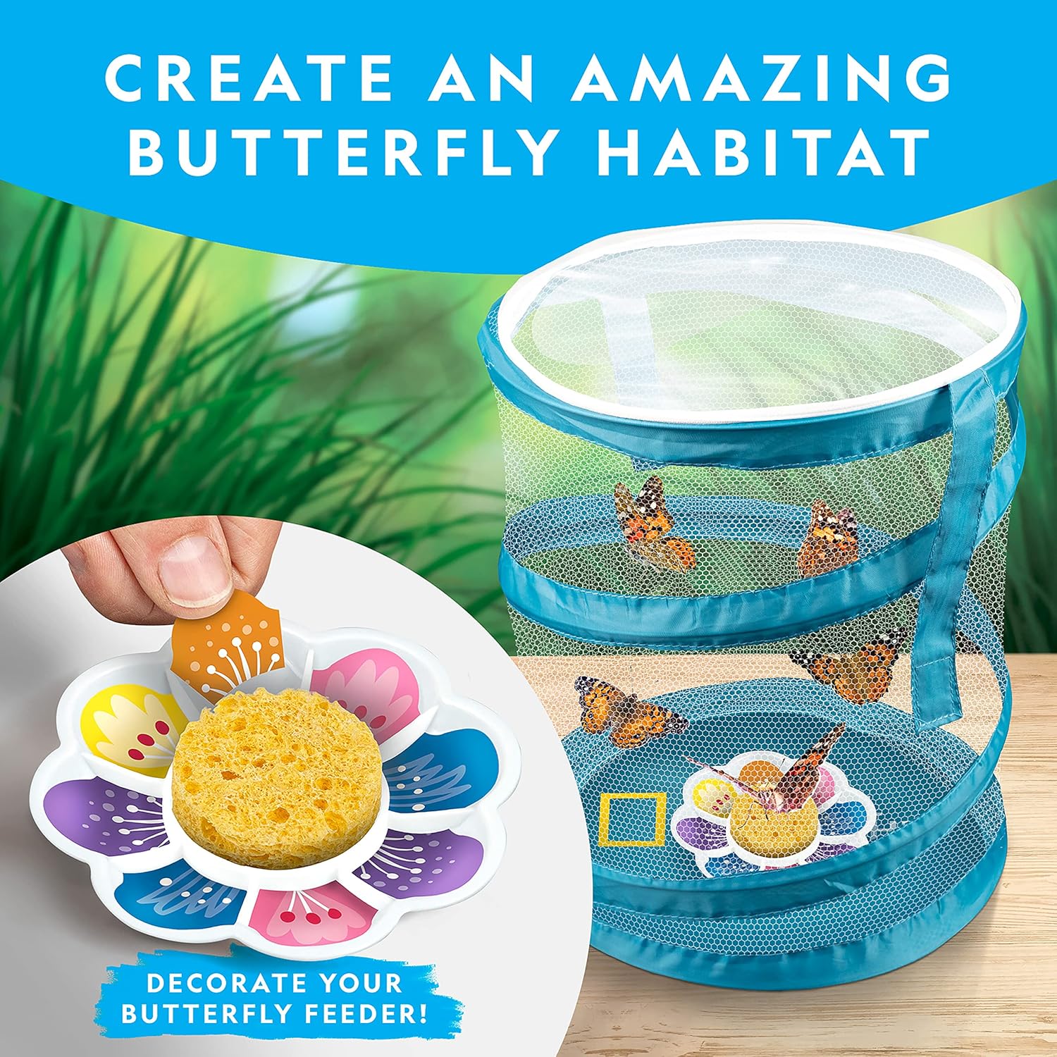 National Geographic Bug Catcher Kit and Outdoor Insect Habitat for Kids | 360-Degree Viewer, 2 Magnifying Lenses, Catching Net, Tweezers, Outdoor Exploration Toy, Insect Science, Birthday Gift