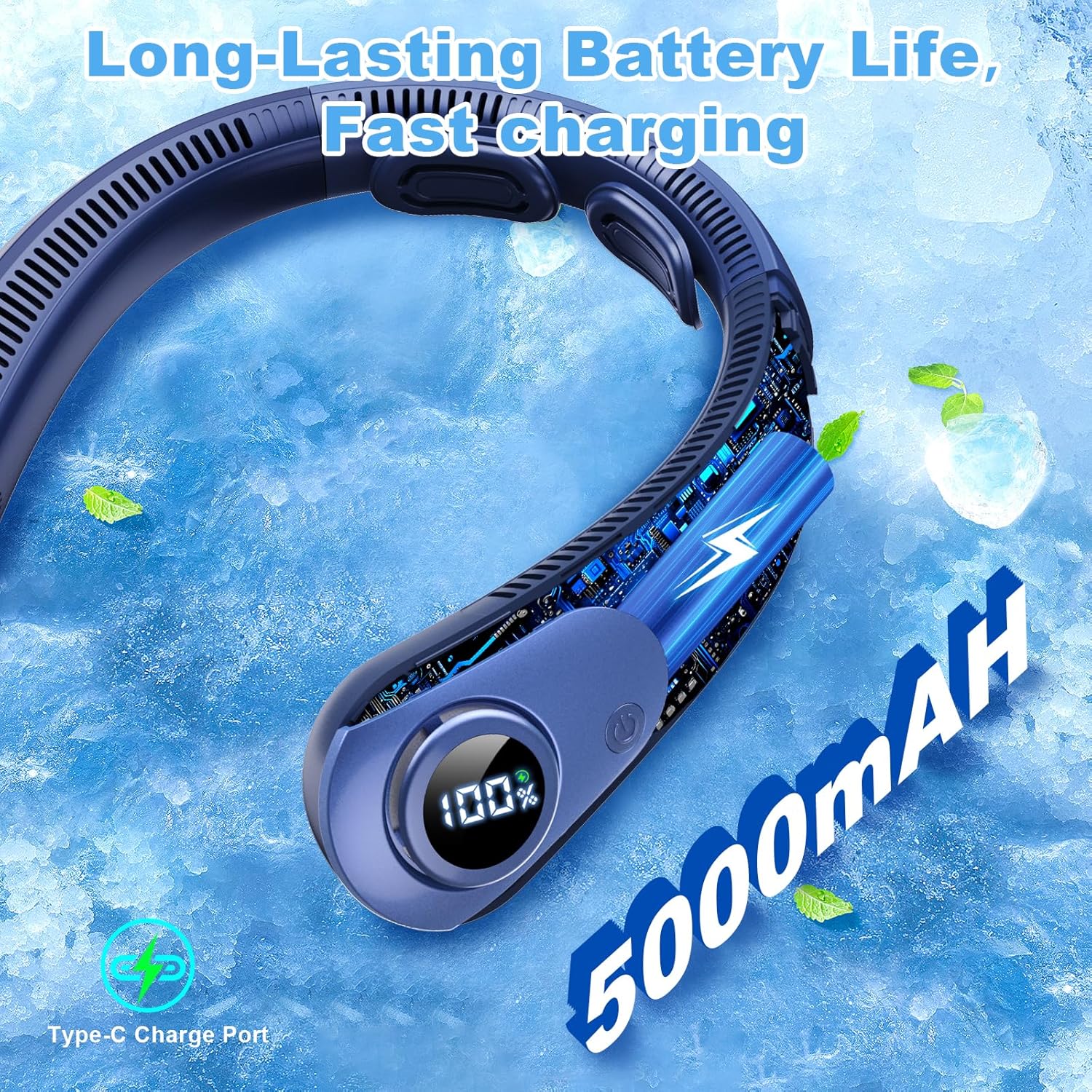 Portable Neck Fan that Blow Cold Air, LED Display, Rechargeable Hands-Free Wearable Cooling Personal Fan, 5 Speed, Neck Support, Bladeless Neck Air Conditioner, Gifts for Women/Men, Hot Flashes