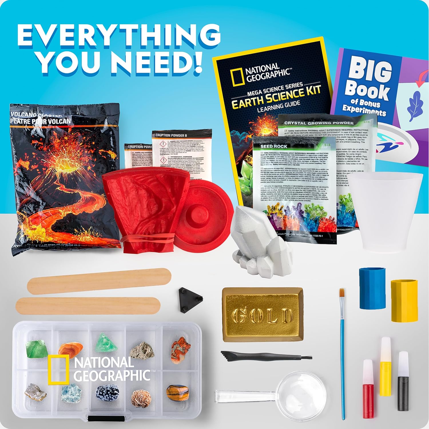 National Geographic Earth Science Kit with 100+ Activities for Kids 8-12 | Crystal Growing, Volcano Experiments, Rock Collection, Earth Science Activities, STEM Projects, Birthday Gift