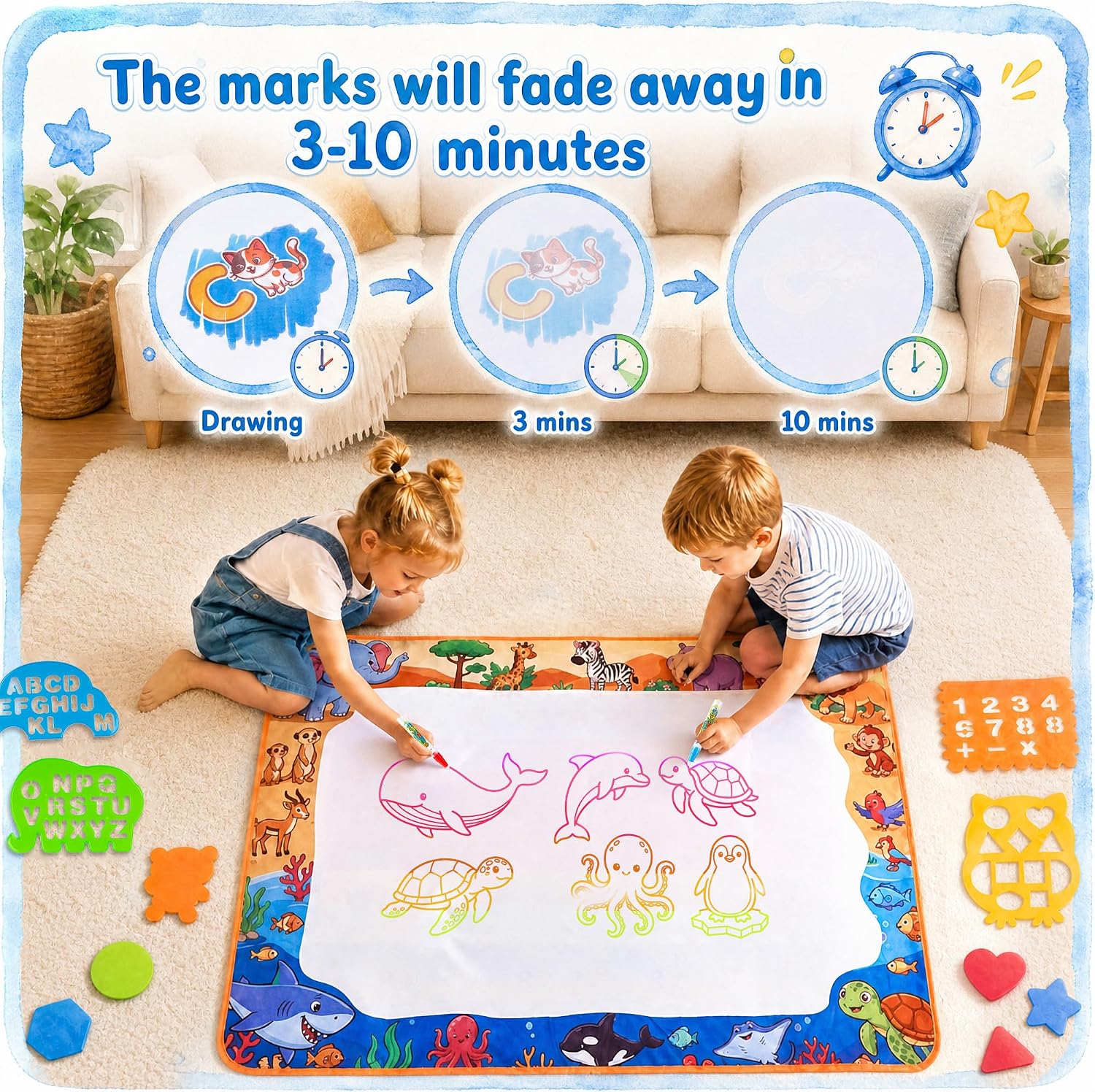 Water Doodle Mat, Kids Drawing Toys for 3 4 5 Year Old Boys Girls Gifts | Reusale Princess Color Mat, Mess-Free Coloring, Educational Doodle Toy, Toddlers Birthday Gifts for Age 3 4 5 6 7 8 Year Old