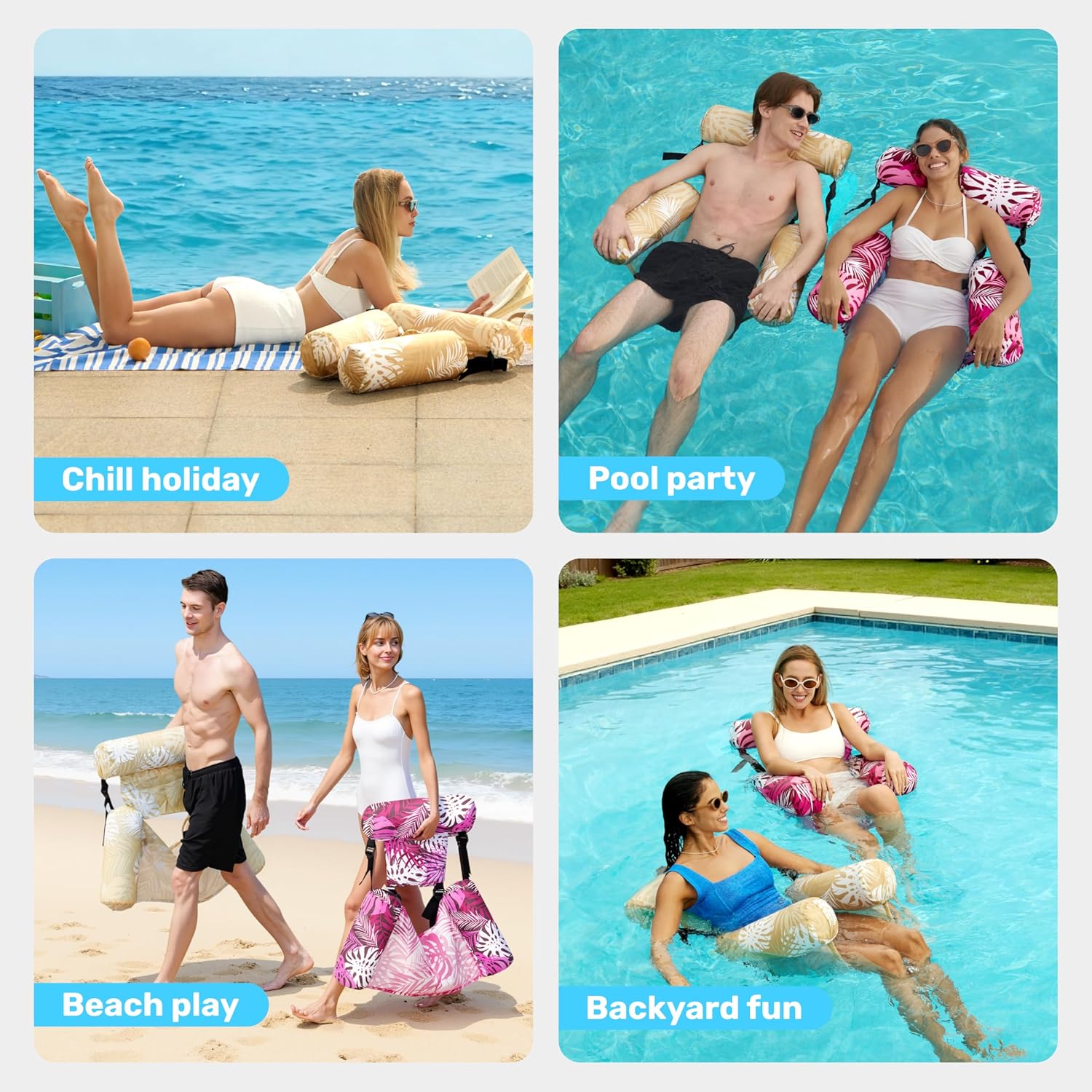 SLOOSH Inflatable Pool Floats Adult,2 Packs Floating Lounge Chairs,Blow up Pool Noodles for Adult Heavy Duty,Floating Chair for Party Summer Water Beach Lake Fun