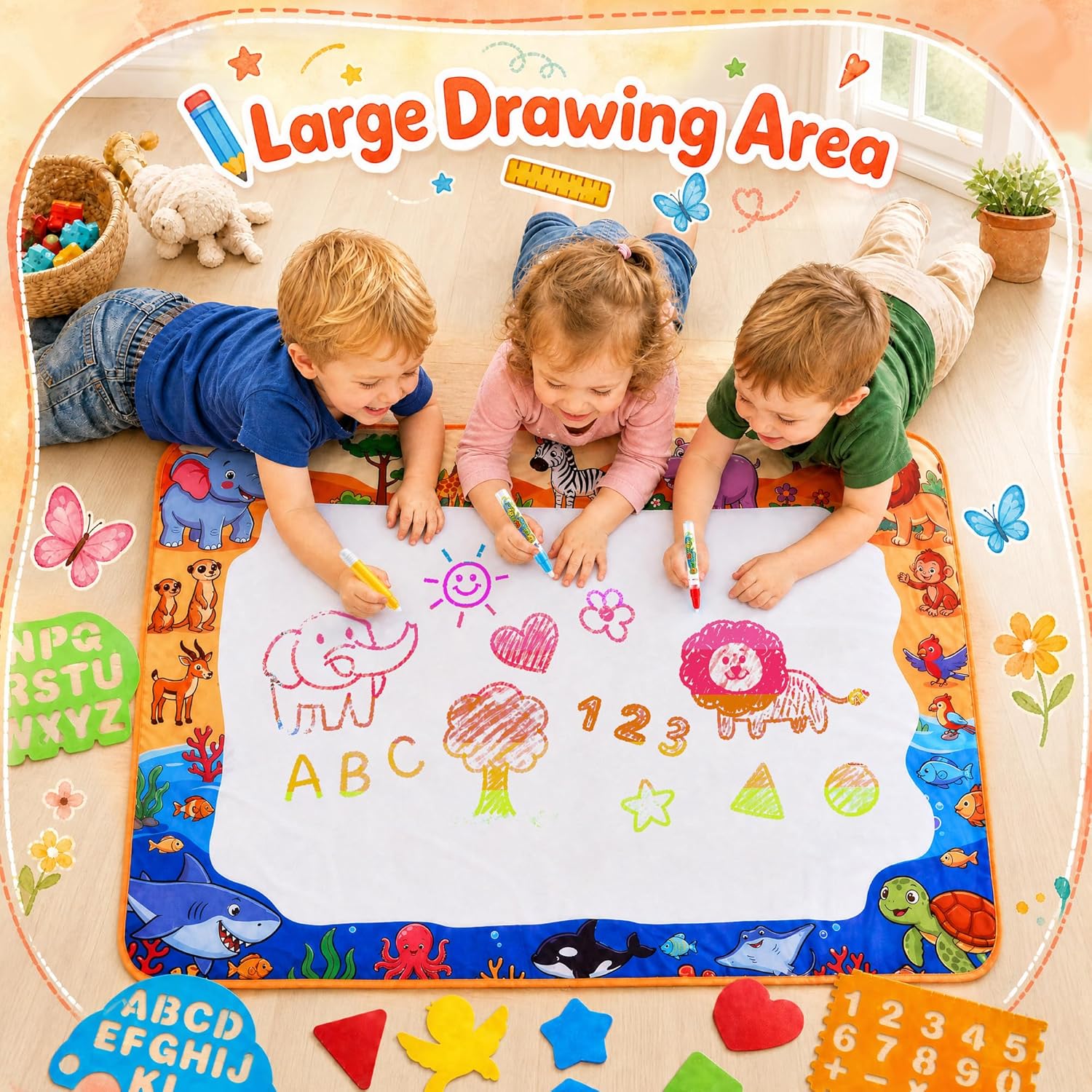 Water Doodle Mat, Kids Drawing Toys for 3 4 5 Year Old Boys Girls Gifts | Reusale Princess Color Mat, Mess-Free Coloring, Educational Doodle Toy, Toddlers Birthday Gifts for Age 3 4 5 6 7 8 Year Old