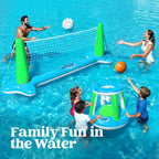 JOYIN Inflatable Pool Float Set Volleyball Net & Basketball Hoops, Balls Included for Kids and Adults Swimming Game Toy, Summer Floaties, Volleyball Court |Basketball