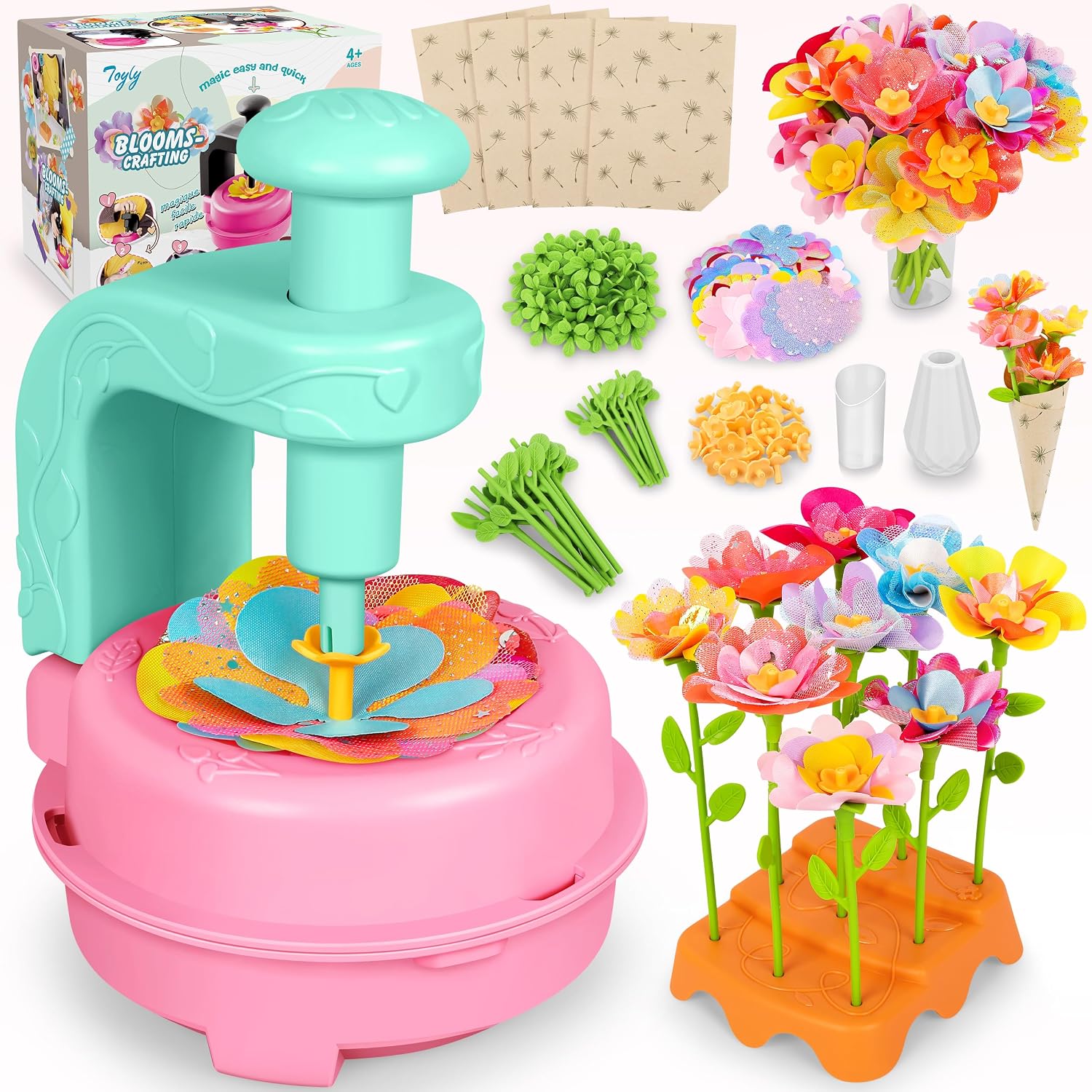 Fabric Flower Bouquets Toys, DIY Craft Kits Toys for Kids - Flowers Market Toy, Build Your Flower Bouquet, Arts & Crafts for 4+ Year Toddler Girl, Educational Activity Preschool B-Day Gifts