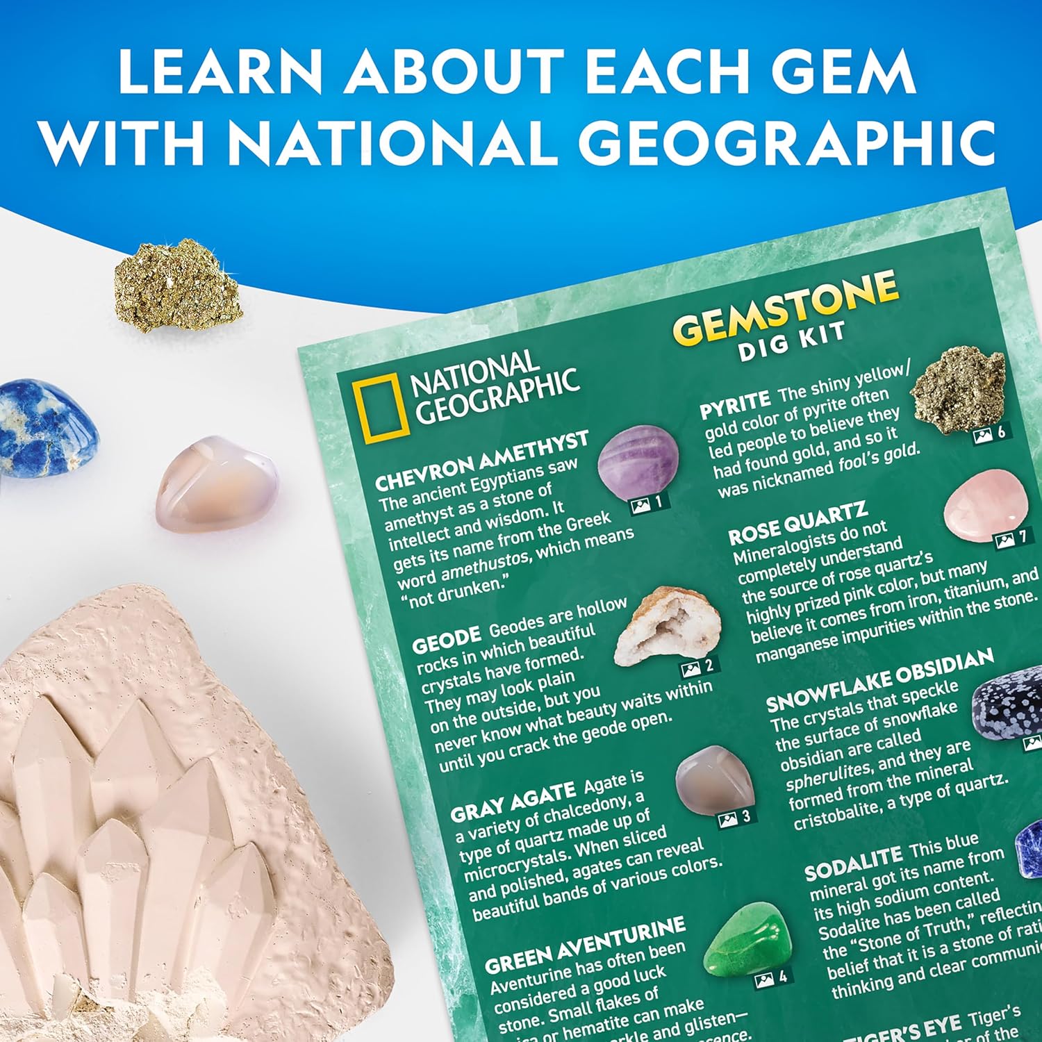 National Geographic Gigantic Gemstone Dig Kit – Excavate Real Gems from a Giant Dig Brick, Gem Mining Kit for Kids, STEM Rock Collection Activity, Includes Tools & Learning Guide