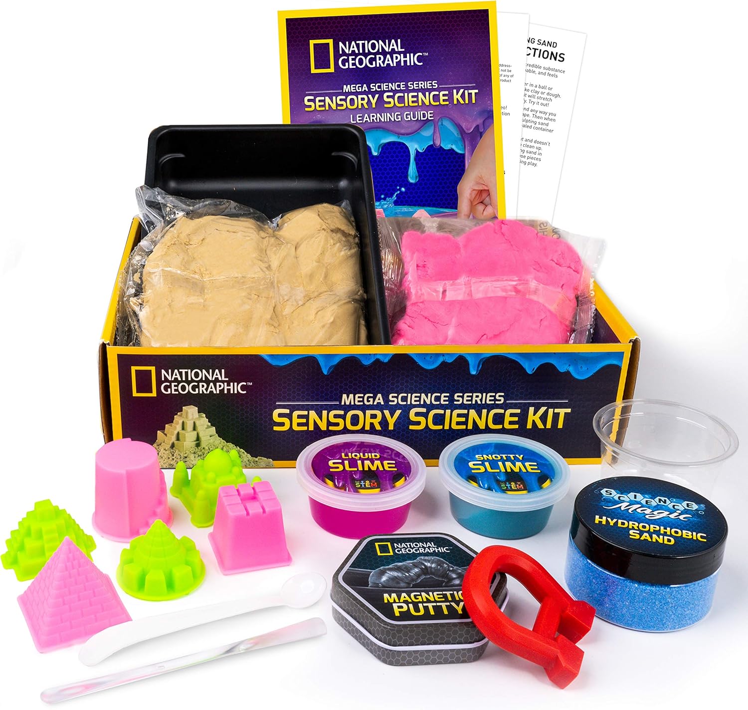 National Geographic Sensory Science Kit - Mega Science Kit, Includes Sensory Play Sand for Kids, Slime, Putty, and Other Projects, Slime Kit for Boys and Girls, Stress Relief Toy