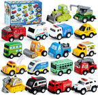 JOYIN 18 Pcs Pull Back City Cars and Trucks Toy Vehicles Set, Friction Powered Mini Cars Toys for Toddlers, Party Favors for Kids 3-5, Birthday Gifts for Boys and Girls, Goodie Bag Stuffers