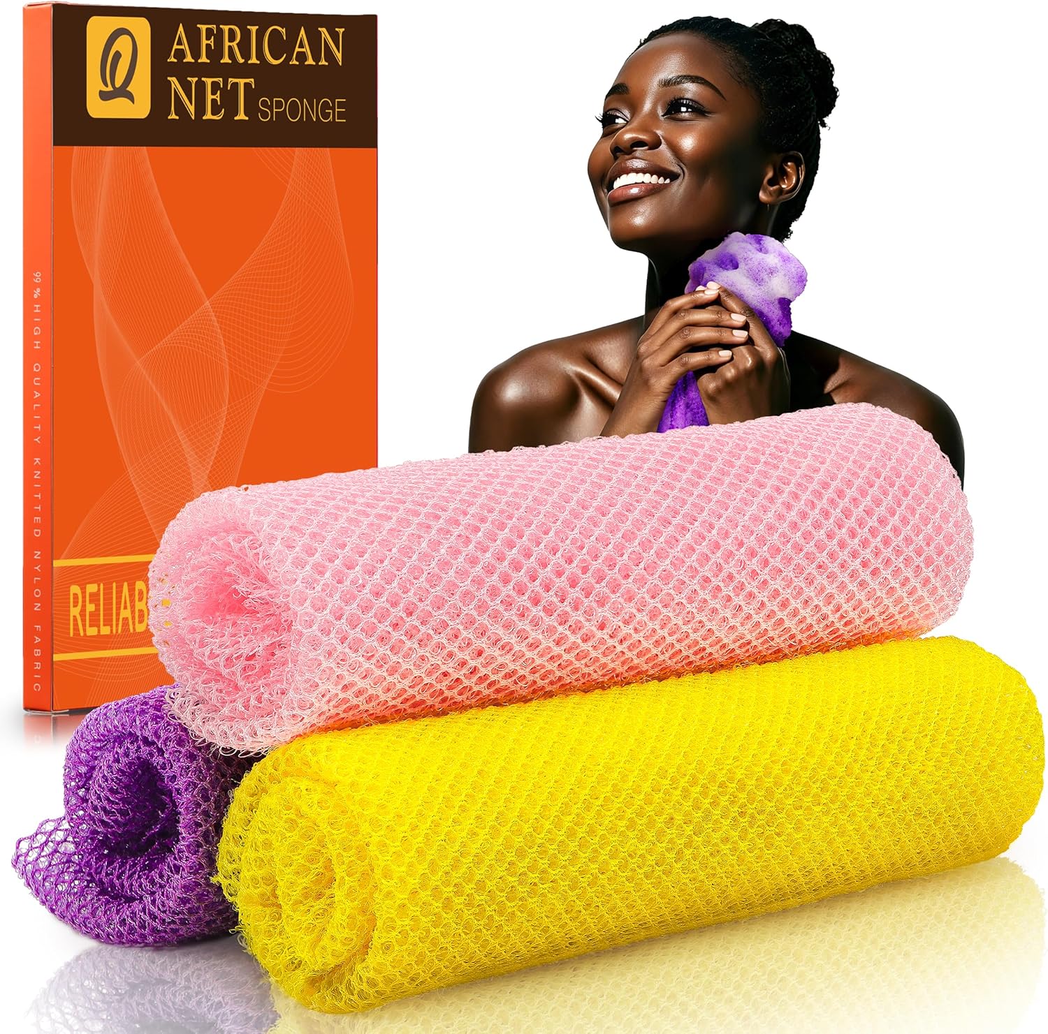 African Bath Sponge African Net Long Net Bath Sponge Exfoliating Shower Body Scrubber Back Scrubber Skin Smoother,Great for Daily Use