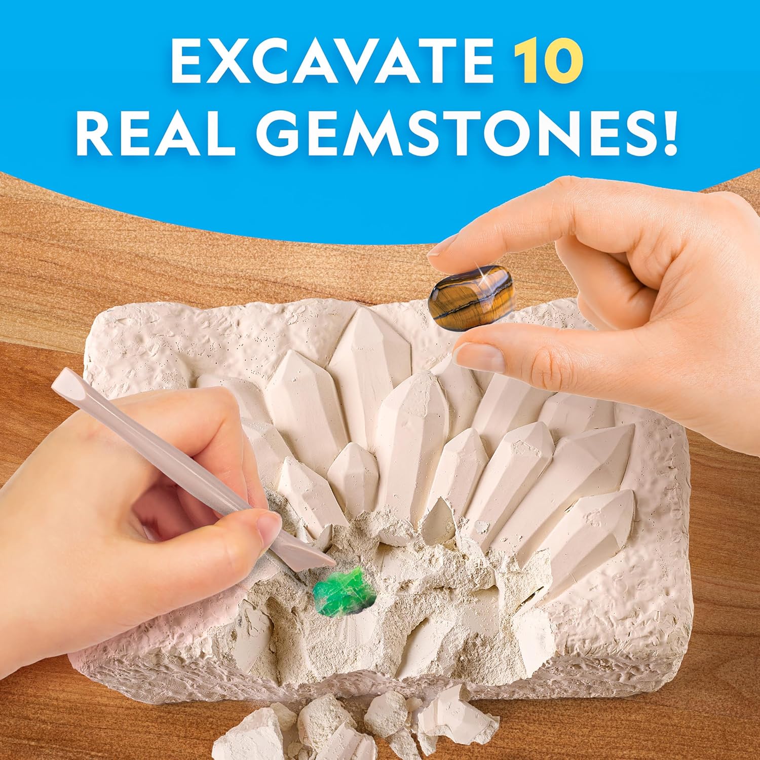 National Geographic Gigantic Gemstone Dig Kit – Excavate Real Gems from a Giant Dig Brick, Gem Mining Kit for Kids, STEM Rock Collection Activity, Includes Tools & Learning Guide
