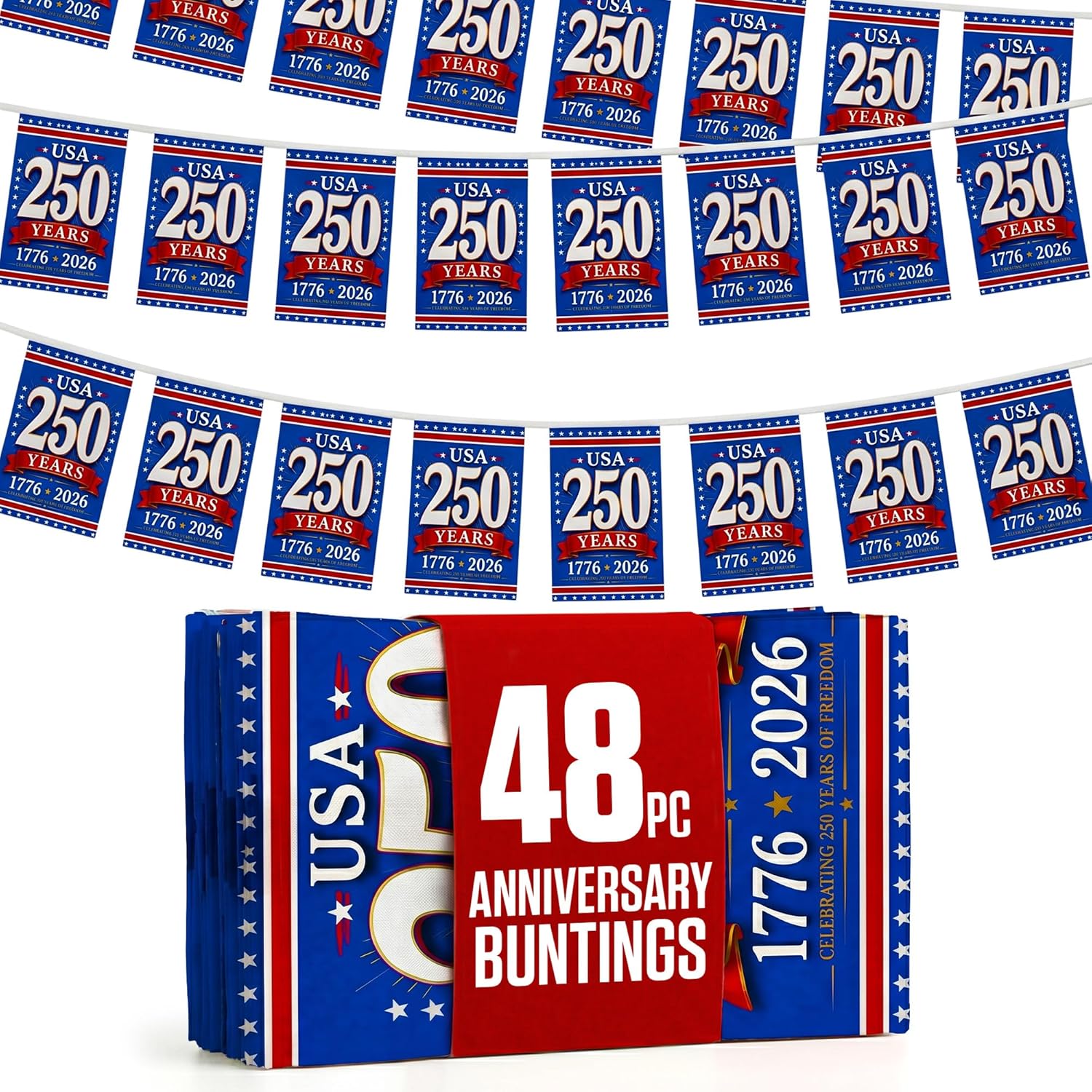 2026 World Cup Flag Bunting String, Double-Sided Polyester Rope 15m - Soccer tournament Bunting Banner for Party Decorations for Tournaments, Garden Streets & Pub Bar