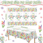 Summer Party Decorations - Summer Decorations for Home - 2 Pack Disposable Plastic Tablecloth | Floral Tablecloth for Mothers Day Wildflower Butterfly Birthday Garden Party Decorations