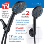 Hotel Spa AquaCare High Pressure 8-mode Handheld Shower Head, Anti-clog Nozzles - Built-in Power Wash to Clean Tub, Tile & Pets, Extra Long 6 ft. Stainless Steel Hose, Wall & Overhead Brackets