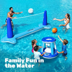 JOYIN Inflatable Pool Float Set Volleyball Net & Basketball Hoops, Balls Included for Kids and Adults Swimming Game Toy, Summer Floaties, Volleyball Court |Basketball
