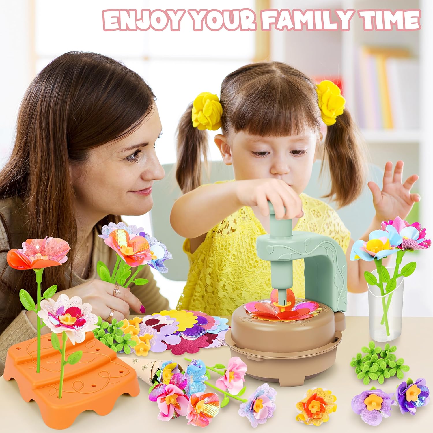 Fabric Flower Bouquets Toys, DIY Craft Kits Toys for Kids - Flowers Market Toy, Build Your Flower Bouquet, Arts & Crafts for 4+ Year Toddler Girl, Educational Activity Preschool B-Day Gifts