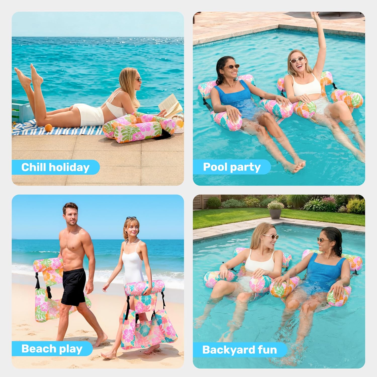 SLOOSH Inflatable Pool Floats Adult,2 Packs Floating Lounge Chairs,Blow up Pool Noodles for Adult Heavy Duty,Floating Chair for Party Summer Water Beach Lake Fun