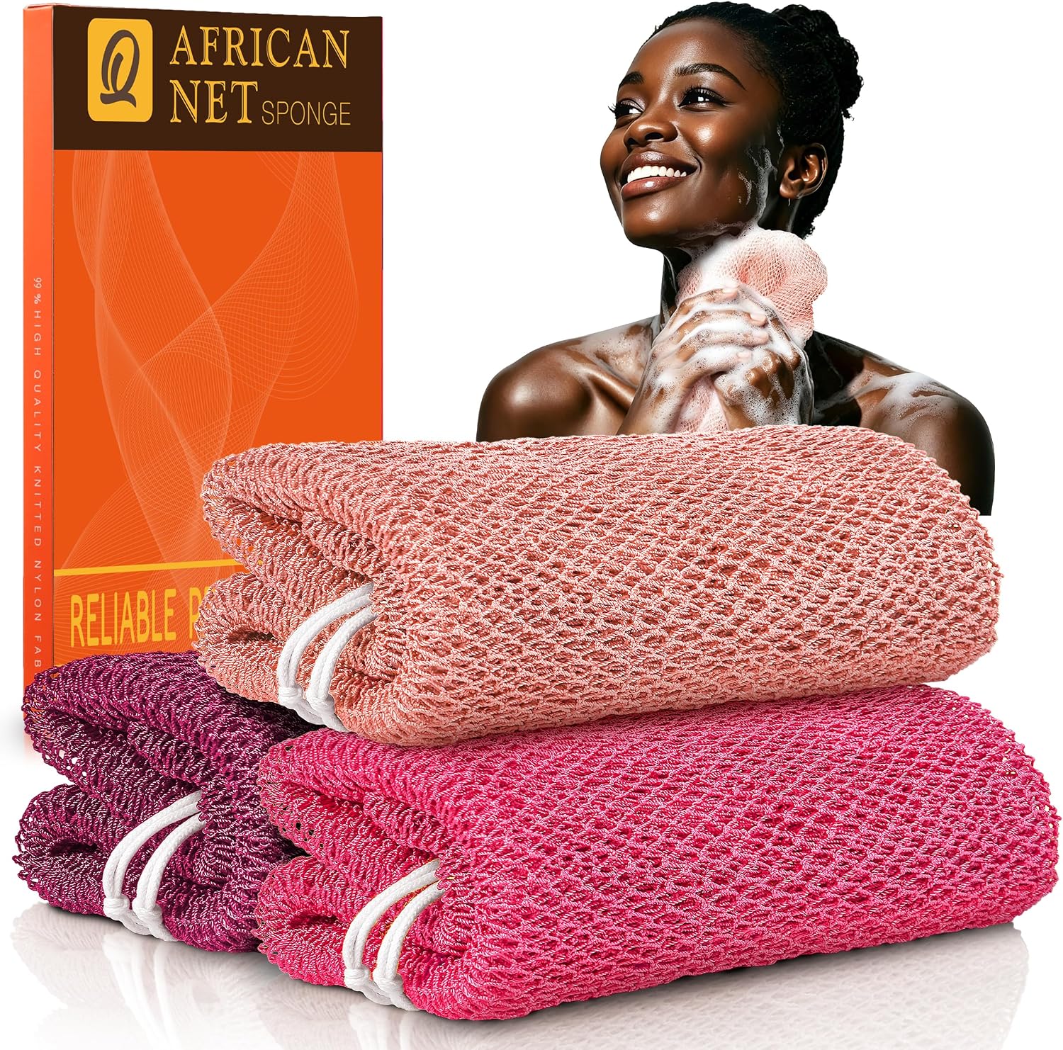 African Bath Sponge African Net Long Net Bath Sponge Exfoliating Shower Body Scrubber Back Scrubber Skin Smoother,Great for Daily Use