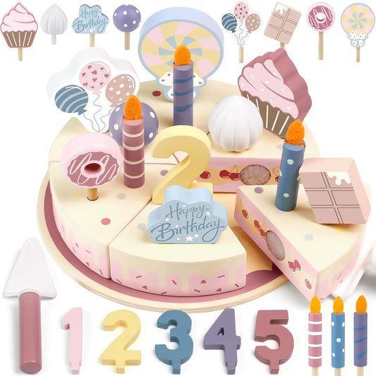 Wooden Kids Kitchen Cake Toy Pretend Play Birthday Food Game