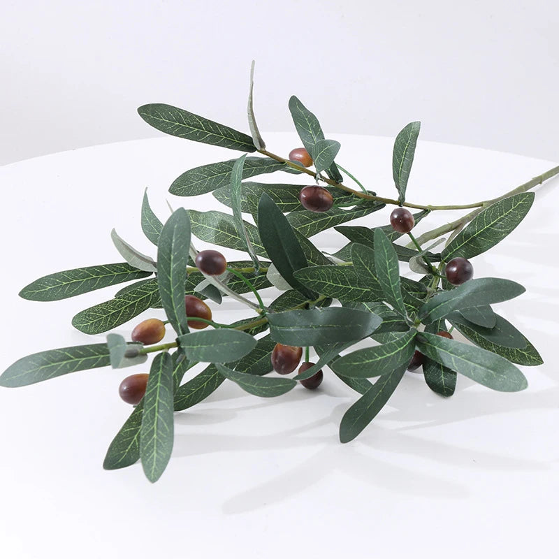 1PC Artificial Olive Green Leaves Tree Branches Christmas Fruit Fake Plants Photo Props Home Wedding Decortion Silk Flowers