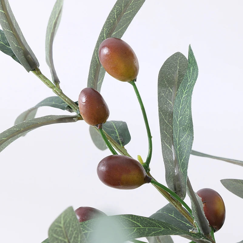 1PC Artificial Olive Green Leaves Tree Branches Christmas Fruit Fake Plants Photo Props Home Wedding Decortion Silk Flowers