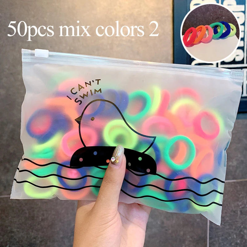 50pcs/Set Girls Colorful Nylon Small Elastic Hair Bands Children Ponytail Holder Scrunchie Headband Kids Hair Accessories