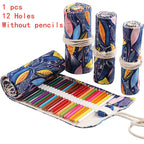12/24/36/48/72 Hole Colorful Cloth Pencil Case Stationery Cosmetic Pencil Storage Bag Pencil roll School Supplies 050045