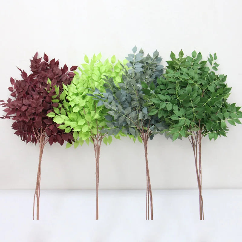 HMEOT Artificial Green Plants Grass Silk Trumpet Leaf Fake Flower Wedding Floral Row Accessories Vase Home Decor Greenery H6969