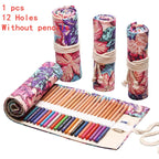 12/24/36/48/72 Hole Colorful Cloth Pencil Case Stationery Cosmetic Pencil Storage Bag Pencil roll School Supplies 050045