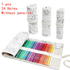 12/24/36/48/72 Hole Colorful Cloth Pencil Case Stationery Cosmetic Pencil Storage Bag Pencil roll School Supplies 050045