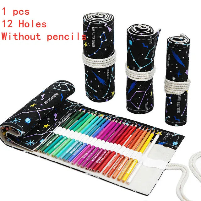 12/24/36/48/72 Hole Colorful Cloth Pencil Case Stationery Cosmetic Pencil Storage Bag Pencil roll School Supplies 050045