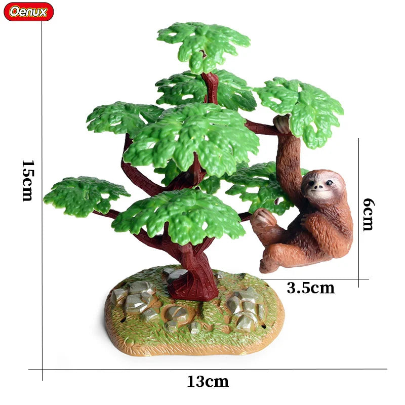 Oenux Simulation Wild Animal Chimpanzee Orangutan Gorilla Tree Sloth Monkey Model Action Figures Garden Miniature Decoration Toy
