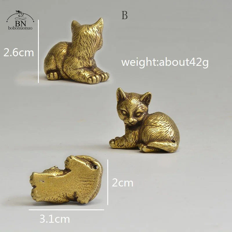 8 Styles Available Brass Cute Cats Figurines Miniatures Desktop Ornaments Classical Small Animal Tea Pet Home Decors Accessories