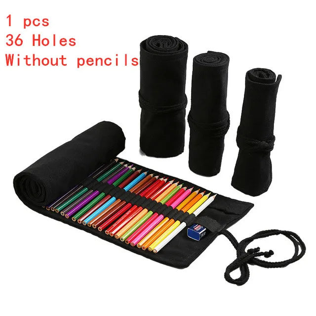 12/24/36/48/72 Hole Colorful Cloth Pencil Case Stationery Cosmetic Pencil Storage Bag Pencil roll School Supplies 050045