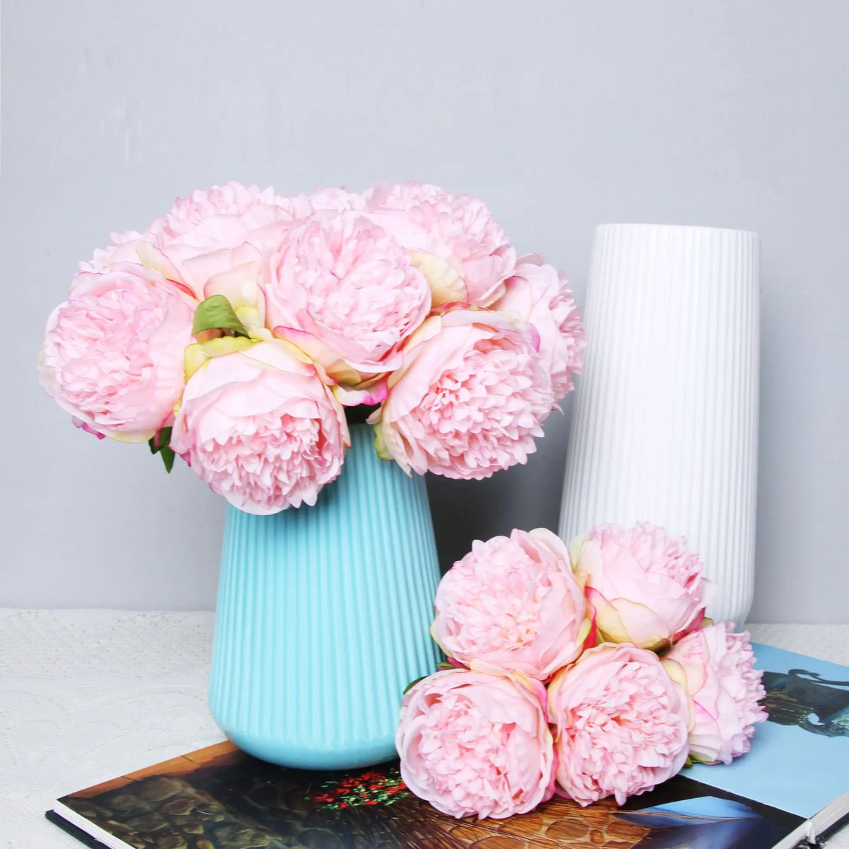 5Big Heads 11cm Diameter Rose Pink Peony Artificial Flowers Bouquet Fake Flower for Home Bride Wedding Decoration Marriage Decor