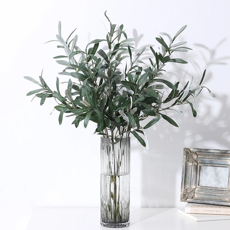 1PC Artificial Olive Green Leaves Tree Branches Christmas Fruit Fake Plants Photo Props Home Wedding Decortion Silk Flowers