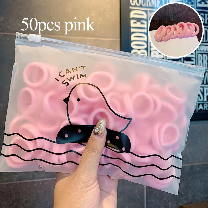 50pcs/Set Girls Colorful Nylon Small Elastic Hair Bands Children Ponytail Holder Scrunchie Headband Kids Hair Accessories
