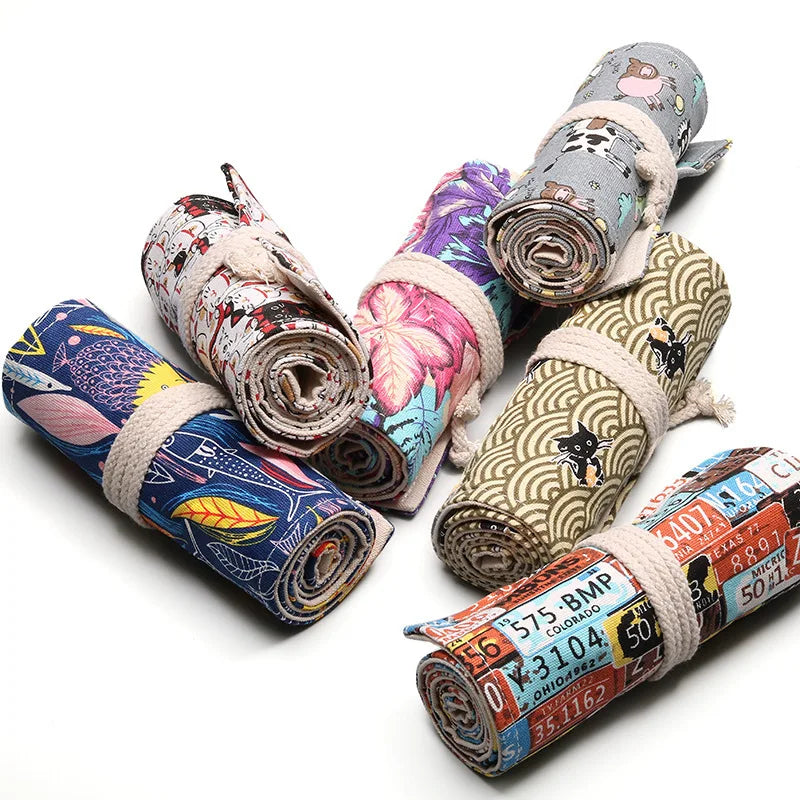12/24/36/48/72 Hole Colorful Cloth Pencil Case Stationery Cosmetic Pencil Storage Bag Pencil roll School Supplies 050045