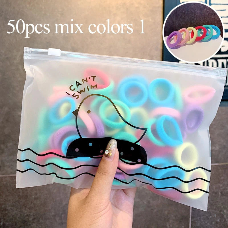 50pcs/Set Girls Colorful Nylon Small Elastic Hair Bands Children Ponytail Holder Scrunchie Headband Kids Hair Accessories