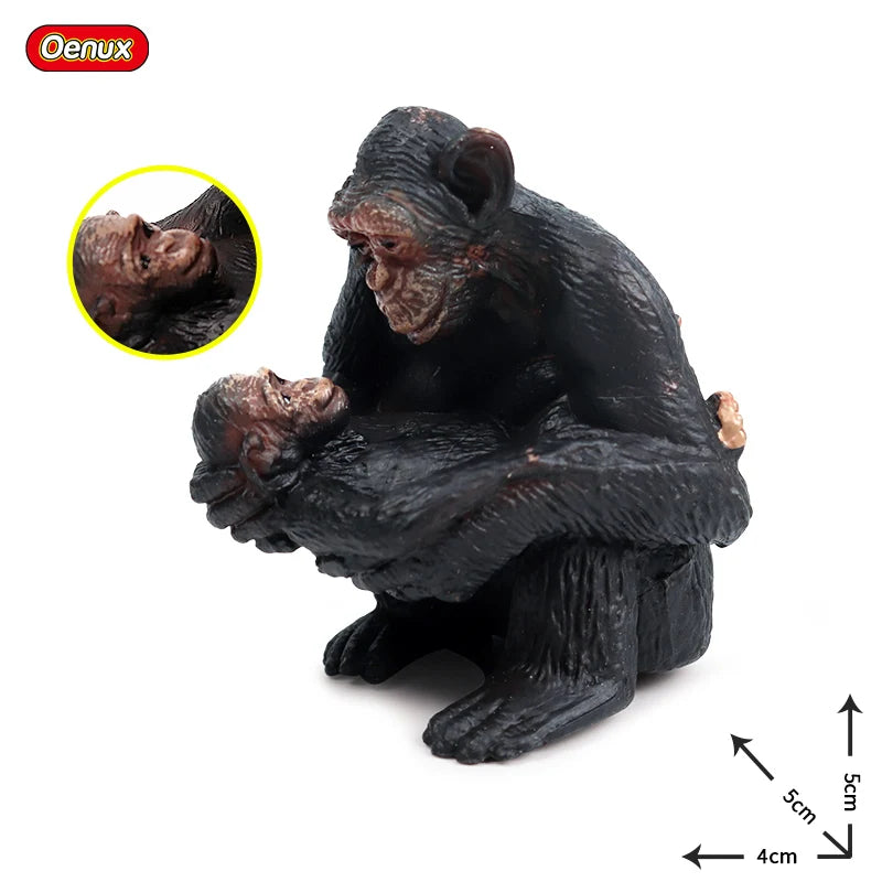 Oenux Simulation Wild Animal Chimpanzee Orangutan Gorilla Tree Sloth Monkey Model Action Figures Garden Miniature Decoration Toy