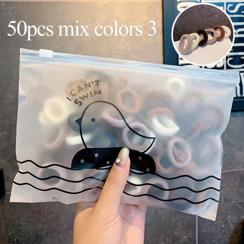 50pcs/Set Girls Colorful Nylon Small Elastic Hair Bands Children Ponytail Holder Scrunchie Headband Kids Hair Accessories