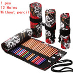 12/24/36/48/72 Hole Colorful Cloth Pencil Case Stationery Cosmetic Pencil Storage Bag Pencil roll School Supplies 050045
