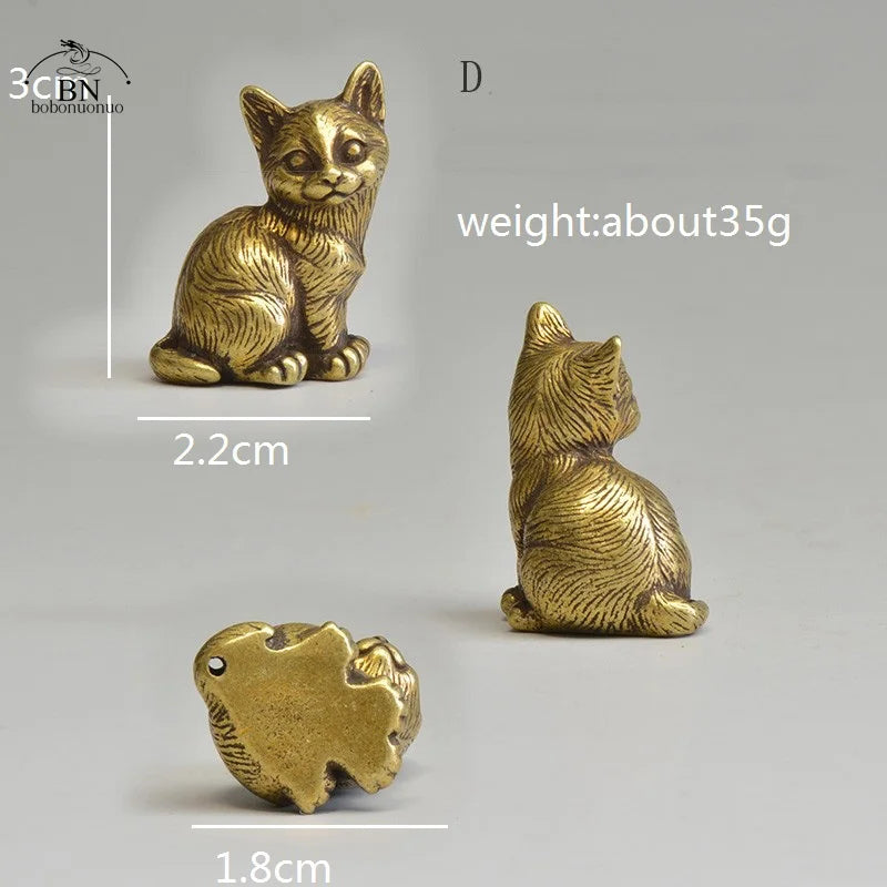 8 Styles Available Brass Cute Cats Figurines Miniatures Desktop Ornaments Classical Small Animal Tea Pet Home Decors Accessories