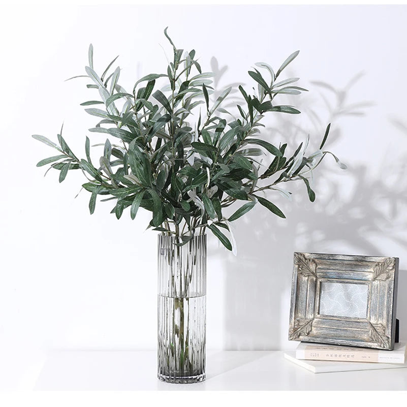 1PC Artificial Olive Green Leaves Tree Branches Christmas Fruit Fake Plants Photo Props Home Wedding Decortion Silk Flowers