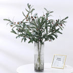 1PC Artificial Olive Green Leaves Tree Branches Christmas Fruit Fake Plants Photo Props Home Wedding Decortion Silk Flowers