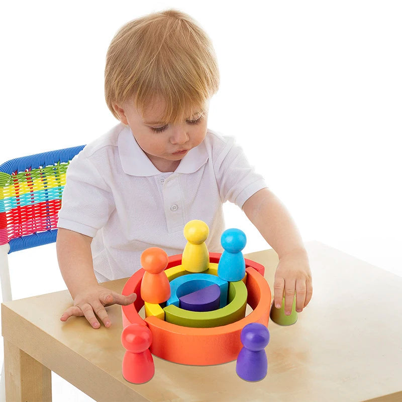 DIY children's wooden rainbow toy creative wood rainbow stacked balance blocks baby toy Montessori educational toys for children