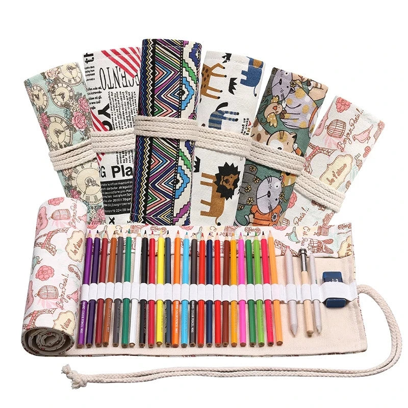 12/24/36/48/72 Hole Colorful Cloth Pencil Case Stationery Cosmetic Pencil Storage Bag Pencil roll School Supplies 050045