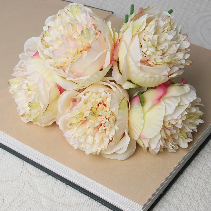 5Big Heads 11cm Diameter Rose Pink Peony Artificial Flowers Bouquet Fake Flower for Home Bride Wedding Decoration Marriage Decor