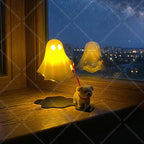 Cute Ghost LED Night Light with Dog Figure - Spooky Desk Lamp, Halloween Decor, Warm Light for Bedroom